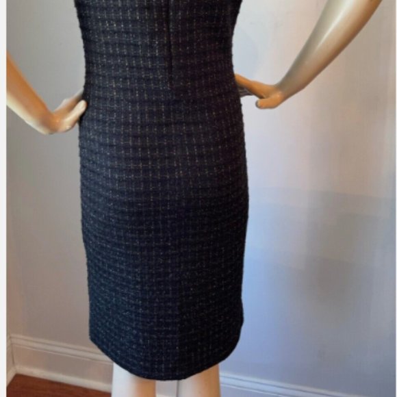 ST JOHN METALLIC EYELASH KNIT TWEED BLACK GOLD SHIMMER DRESS sz 10 - Picture 9 of 9